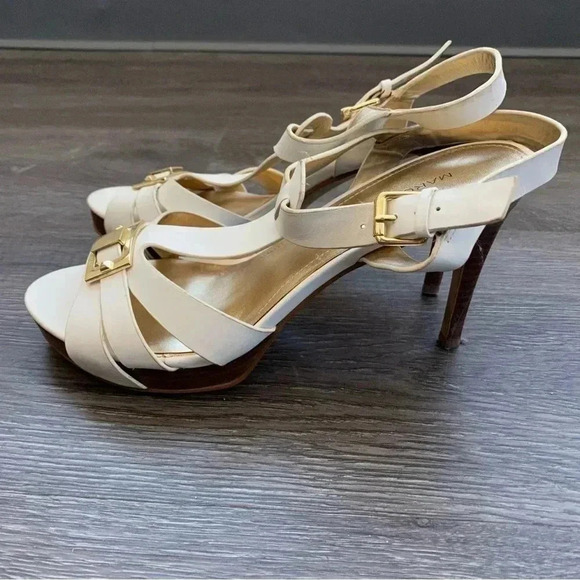 Marc Fisher Varika 2 White Leather Stiletto Sandals Heels Gold Detail: 8M - Picture 2 of 10